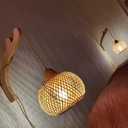 Frideko Bamboo Lantern Plug in Wall Sconces Wicker Wall Lamp with Plug in Cord Hand Woven Rattan Wall Light Farmhouse Rustic Wall Sconces Boho Sconces Wall Lighting for Living Room Bedroom, 1PC