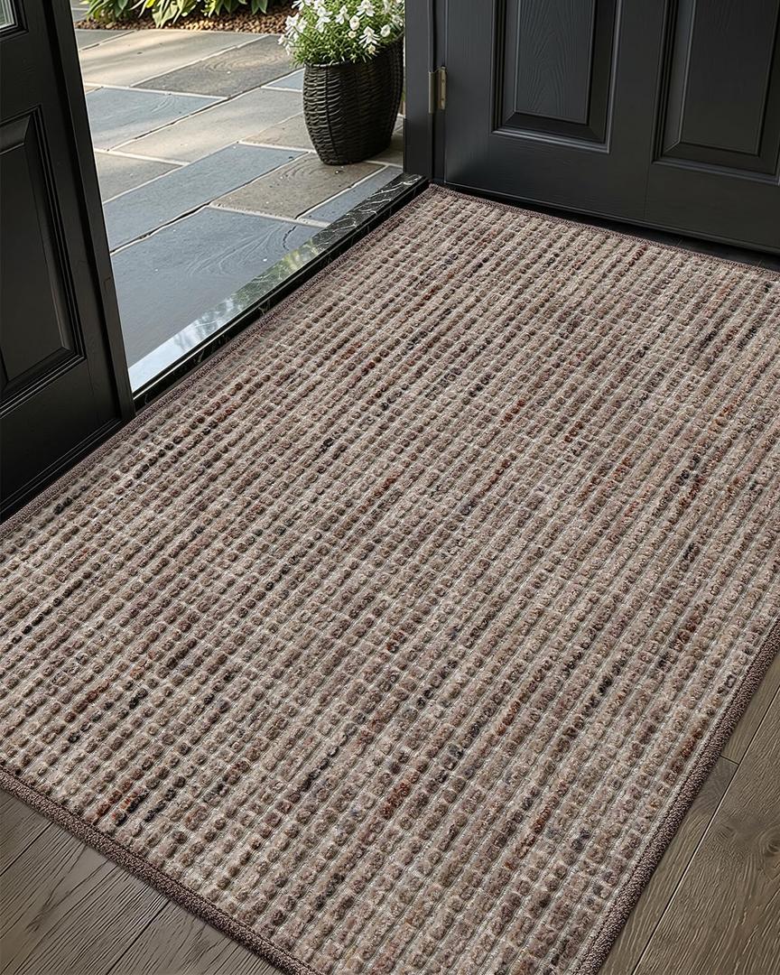 Color&Geometry Thin Indoor Door Mat 36"x60", Dirt & Moisture Trapping, Non-Slip Rubber Backing, Low Profile Inside Doormat for Home Entrance, Entryway, Patio & Porch,Classic Brown