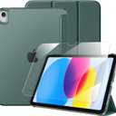 for iPad (A16) 11th Generation Case 11 Inch 2025 with Screen Protector, iPad 10th Generation Case 10.9 Inch 2022 Cute Slim Hard Translucent Back Full Protective Trifold Stand Cover, Pine Green