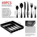 49-Piece Black Silverware Set with Drawer Organizer, Stainless Steel Cutlery for 8 with Matte Steak Knives, Forks, Spoons - Dishwasher Safe