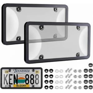 License Plate Protector 2PCS, Clear License Plate Cover & Frames, Rust-Proof Auto Car License Plate Covers and Frames Holder with Screws & Caps, Universal Tag Cover for License Plate (Black)