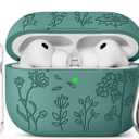 6 x for AirPods Pro 3 Case (2025) with Cleaner Kit,Cute Flower Engraved Soft Silicone Protective Case Cover Compatible with Apple AirPods Pro 3rd Generation for Women Men with Keychain,Pine Green