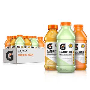 Gatorlyte Rapid Rehydration Electrolyte Drink, 3 Flavor Variety Pack, Specialized Blend of 5 Electrolytes, Lower Sugar, No Artificial Sweeteners, No Artificial Flavors, 20 fl oz Bottles (12 Pack) BBD: 06-25-26