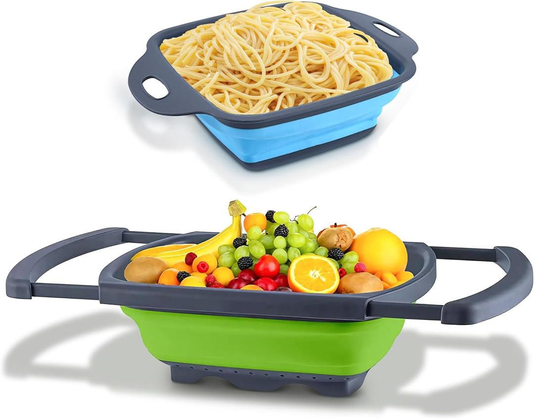 Silicone Collapsible Colander Sink Colander Collapsible Camping Versatile Collapsible Strainer Sink strainer basket over Sink Strainer (Grey Green Blue)