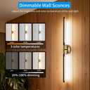 31.5 Inch Battery Operated Wall Sconces of Two, Modern Wireless Rechargeable Wall Lights with Remote Control, 3000K-6000K Dimmable, 350 Rotatable for Living Room, Bedroom, Hallway Decor