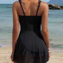 Charmo Women One Piece Swimdress Tummy Control Swimsuits Full Coverage Bathing Suit Modest Mesh Sheer Swim Skirt (Black, XL)