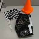 24 Pcs Race Car Theme Birthday Party Supplies, 8 Pcs Traffic Cones, 12 Black and White Checkered Flags, 2 27.5" Inflatable Tire Tubes, Black Floor Runner, Checkered Tablecloth(Classic Style)