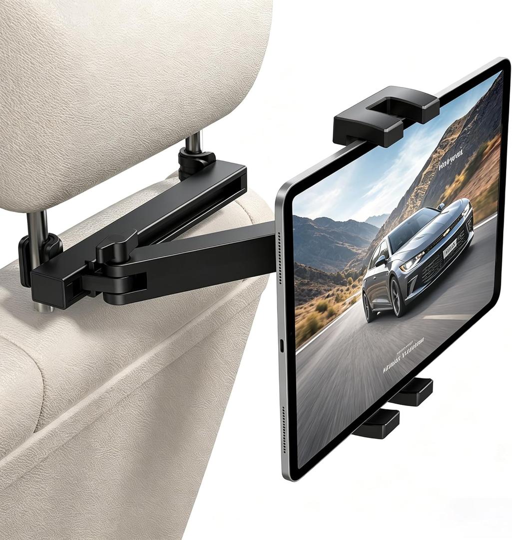 bokilino Tablet Holder for Car Headrest, [3 in 1 Adjustable Extension Arm] iPad Car Mount for Back Seat, Road Trip Essentials for Kids, for 4.7-12.9" Like iPad Pro, Air, Mini, Galaxy, Fire HD Tablet (Black)