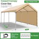 SIHAIAN 10 x 20 Ft Carport Replacement Canopy Cover with Sidewall(No Frame) Easy to Set up Carport Canopy, 500D Heavy-Duty Garage Top Tent Tarp Waterproof and UV Protected (Only Canopy Cover) Beige