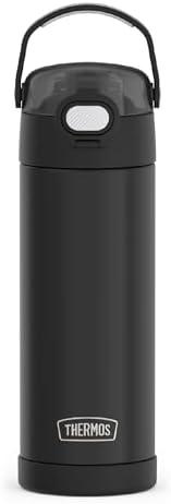 THERMOS FUNTAINER 16 Ounce Stainless Steel Vacuum Insulated Bottle with Wide Spout Lid, Black Matte