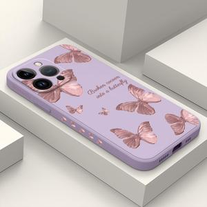 for iPhone 12 Pro Max Case, Astronaut Floral Butterfly Print Creative Design Phone Cover Anti Scratch Soft Microfiber Lining Liquid Silicone 12 Pro Max Phone Case-Butterfly Purple