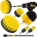 Holikme 5Pack Drill Brush Power Scrubber Cleaning Brush Extended Long Attachment Set All Purpose Drill Scrub Brushes Kit for Grout, Floor, Tub, Shower, Tile, Bathroom and Kitchen Surface，Yellow