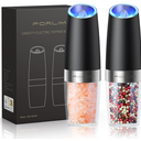 FORLIM Gravity Electric Salt and Pepper Grinder Set, Automatic Pepper Grinder Shakers Mill, Upgraded Batteries Powered Adjustable Coarseness with LED, One Hand Operation Perfect for Kitchen(Black)