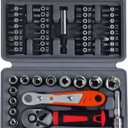 48-Piece 1/4 Inch Mini Socket Ratchet Wrench Set  Includes Metric Shallow Sockets (4-14mm) with 6-Point Design, 72-Tooth Mini Ratchet Wrench, Screwdriver Bits, and 3-Inch Extension Bars