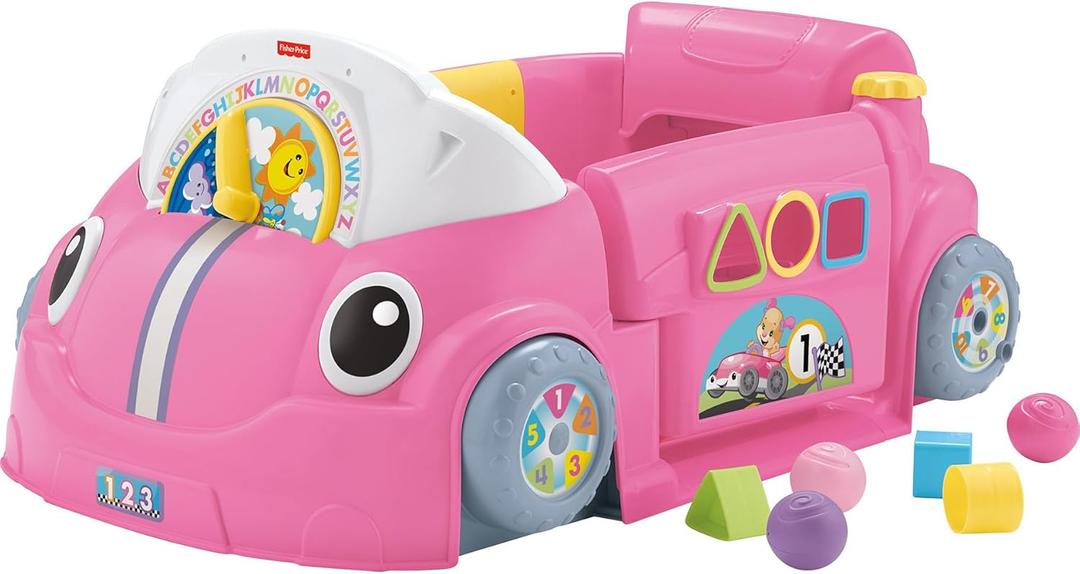 Fisher-Price Baby Learning Toy Laugh & Learn Crawl Around Car Activity Center with Smart Stages for Infants Ages 6+ Months, Pink 