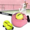 Hikeen Premium Tennis Trainer Rebound with Metal Base,Portable Solo Tennis Trainer Set with 3 Highly Elastic String Balls,Tennis Practice Equipment for Adult Kids and Beginners, Pink 