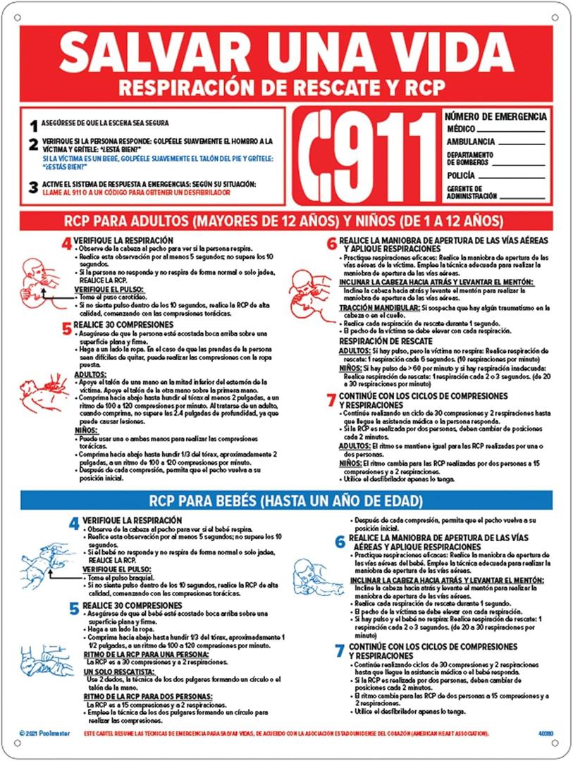 Poolmaster Sign for Residential or Commercial Swimming Pools, Spanish Language Saving a Life