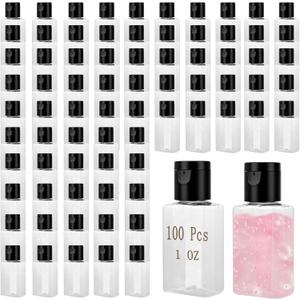 QTLCOHD 100 Pack 1 oz Travel Bottles, Mini Empty Hand Sanitizer Bottles with Flip Caps, Bulk Portable Refillable Containers for Shampoo, Shower Gel, Face Creams, Body Lotions