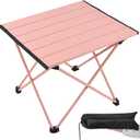 Grope Portable Beach Table for Sand with Aluminum Table Top, Folding Camping Table Easy to Carry, Prefect for Outdoor, Picnic, BBQ, Cooking, Festival, Beach, Home (Pink-S)