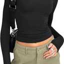 Trendy Queen Womens Long Sleeve Shirts Basic Tees Crop Tops Going Out Spring 2025 Workout Outfits Y2k Clothes, Size XL 