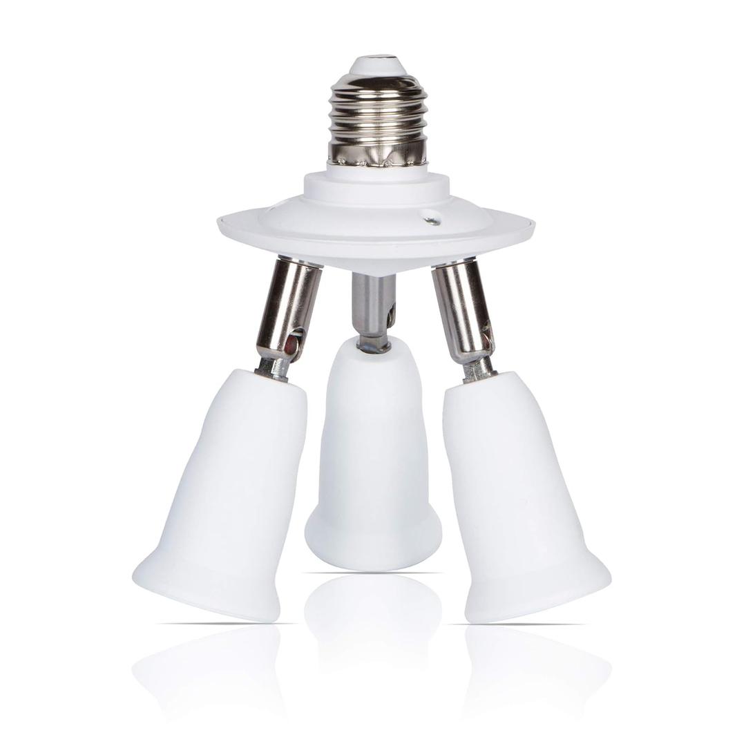 Simba Lighting E26 Light Bulb Socket Adapter Splitter to 3 Heads White Finish with Fully Adjustable Angles for Wide Coverage, Indoor and Outdoor Use for Ceiling Light or Lamp, Medium Screw Base