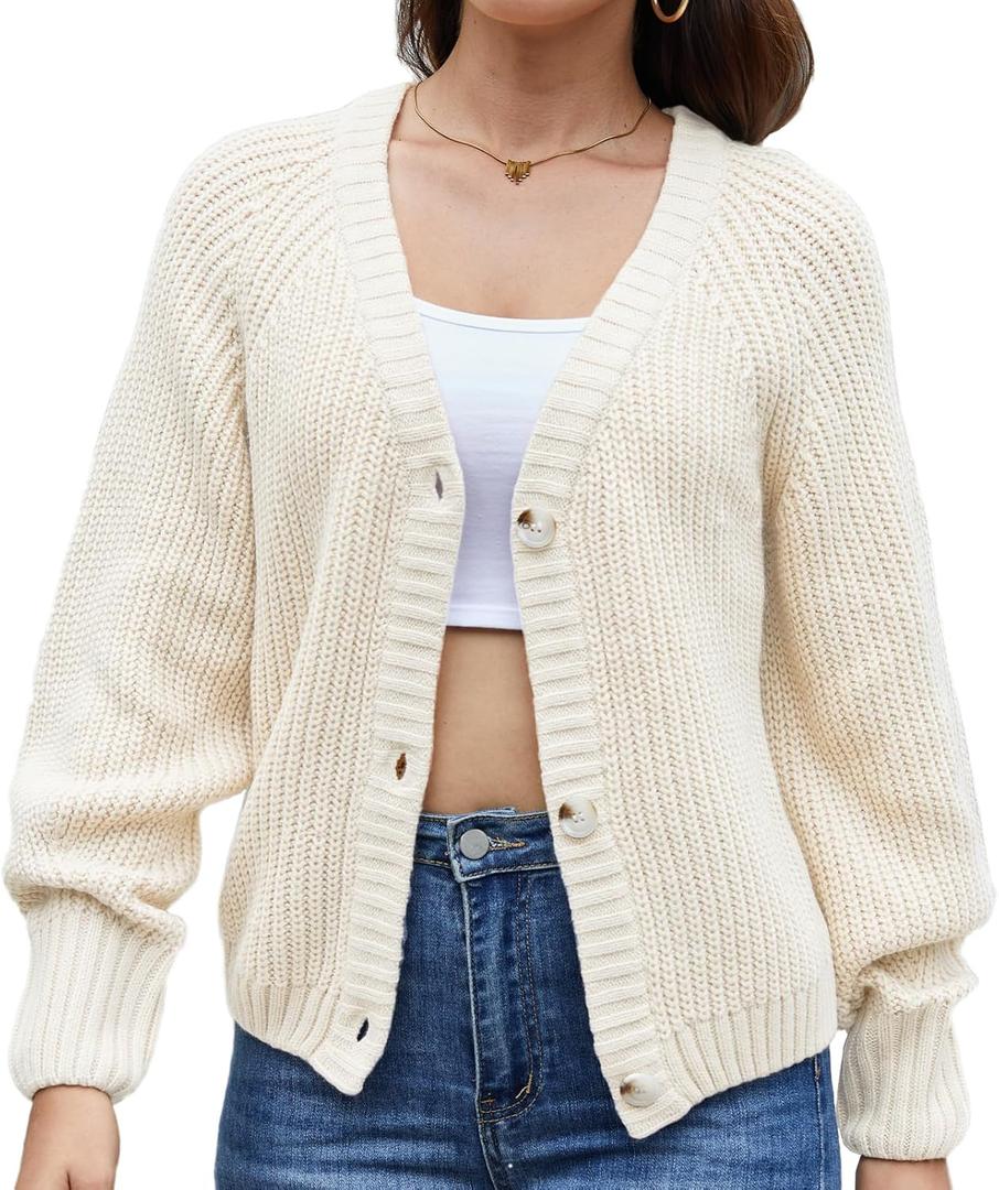 Women's Loose Sweater Button Soft V-Neck Long-Sleeved Cardigan Knitted Sweater Warm and Comfortable Coat (XL)