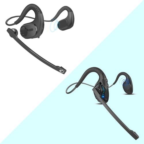 iDIGMALL G9 Black + G2 Cyan, Bluetooth Headset with Microphone, Multi-Point Wireless Headset w/DSP Noise Canceling Mic for Phone PC Laptop, Light Open Ear Headphones for Office Meeting Home Work