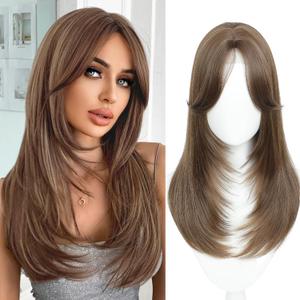 Hair Toppers for Women with Thinning Hair, 20 Inch Toppers Hairpieces for Women Clip in Bangs 360 3D Realistic Scalp (Brown with High lights, Side Bangs)
