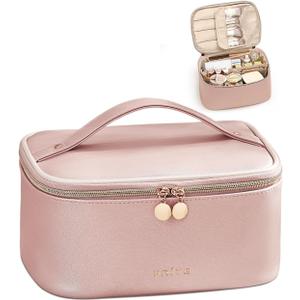 Prite Makeup Bag, Large Capacity Portable Travel Cosmetic Bag, Waterproof Makeup Organizer for Women with Handle and Divider (002 Pearl Pink)