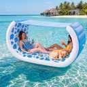Giant Inflatable Pool Couch Float, 157" x 36" Extra Large Floating Island Raft, Cabana, Luxury Pool Lounger for 2 Adults, Tropical Print with Shade, Cup Holders, Backrest, Handle, Electric Air Pump
