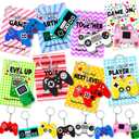 Japior 24 Pack Valentines Day Cards with Fun Video Games Keychains for Exchange Gifts,8 Designs Valentines Keychains and Encouragement Cards Party Favor Goodies Bag Stuffers