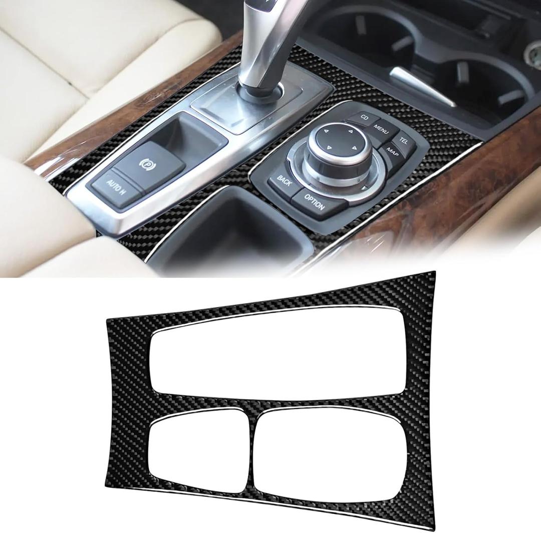BLAKAYA Compatible with Carbon Fiber Center Console Gears Shift Frame Trim Cover Interior Decoration Sticker for BMW X5 E70 X6 E71 2008 2009 2010 2011 2012 2013 Style A (4PCS Black)
