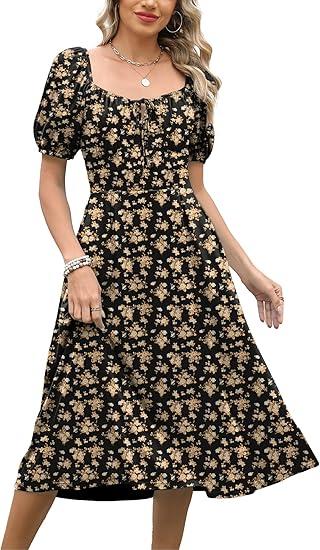 City Chic Women Summer Casual Midi Dress Puff Short Sleeve Square Neck Floral Wedding Guest Party Graduation Dress XXS