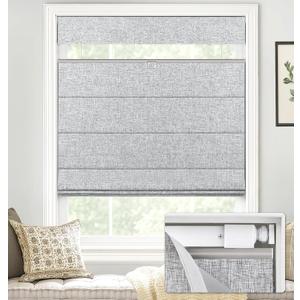 LazBlinds No Tools No Drill TDBU Cordless Roman Shades for Window, Thermal Insulated UV Blocking, 100% Blackout Fabric Blinds for Bedroom & Living Room, 20" W x 64" H, Blackout - Grey