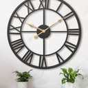 Pytha Sight 30 Inch Extra Large Giant Wall Clock,Oversized Round Silent Vintage Industrial Black Metal Farmhouse Big Roman Numeral Wall Clocks for Living Room,Kitchen,Bedroom Home Decor