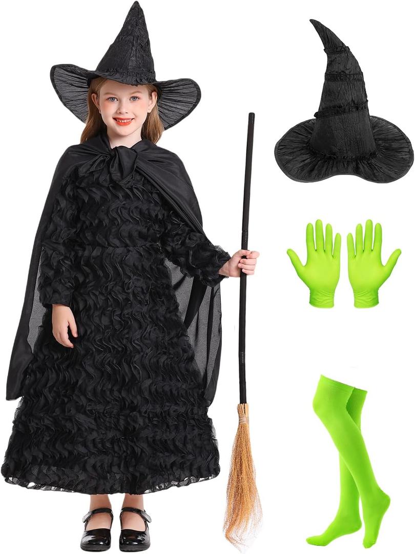 IBQ Kids Good Witch Costume Girls Pink Tulle Princess Dress Toddler Halloween Costumes Witch Cosplay Outfit with Accessories (7-8 Years, Black)