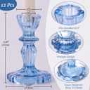 12pcs Taper Candle Holders, Candle Stick Holders, Glass Candle Holder - Vintage Flower Blue Candle Holders for Wedding, Baby Shower & Home Decor (Blue)