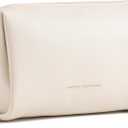 Aveniee Travel Makeup Bag Small, Vegan Leather Cosmetic Pouch for Purse, Wide-open Toiletry Organizer with Dividers & Zipper for Women-Beige