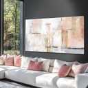 Gold Abstract Wall Art Decor Minimalist Oil Paintings 24"x48" Canvas Wall Art for Living Room Modern Framed Pictures for Wall Home Office for Women Ready to Hang (Pink)