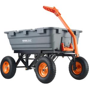 VEVOR 1500lbs Poly Garden Dump Cart Wheelbarrow Wagon with 2 in 1 Convertible Handle, Heavy Duty Yard Cart Wagon for with 13in All Terrain Wheels, Dump Trailer Tow Behind for Lawn Mower Tractor