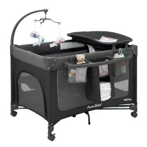 Pamo Babe 1-Second Setup 3-in-1 Playard for Babies - Heavy-Duty Steel Frame for Safe Sleep Space, Portable Crib with Zip Door & Changing Table, Locking Wheels, Breathable Mesh, Dark Gray 