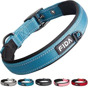 Fida Heavy Duty Dog Collar, Ultra Comfortable Soft Neoprene Padded, Adjustable Reflective Nylon Pet Collar with Durable Metal Belt Buckle for Medium Breeds (M, Blue)