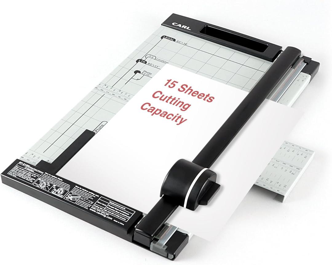Carl, Professional Rotary Paper Trimmer 15-inch, 15 Sheet Cutting Capacity, Black and Silver