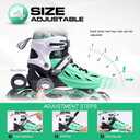 METROLLER Inline Skates for Girls and Boys, Women, Men 4 Sizes Adjustable Inline Skates with Light Up Wheels, Illuminating Beginner Skates for Kids 5-8 8-12 & Adult Youth., Mint, XLarge-Youth & Adult (7-10 US)