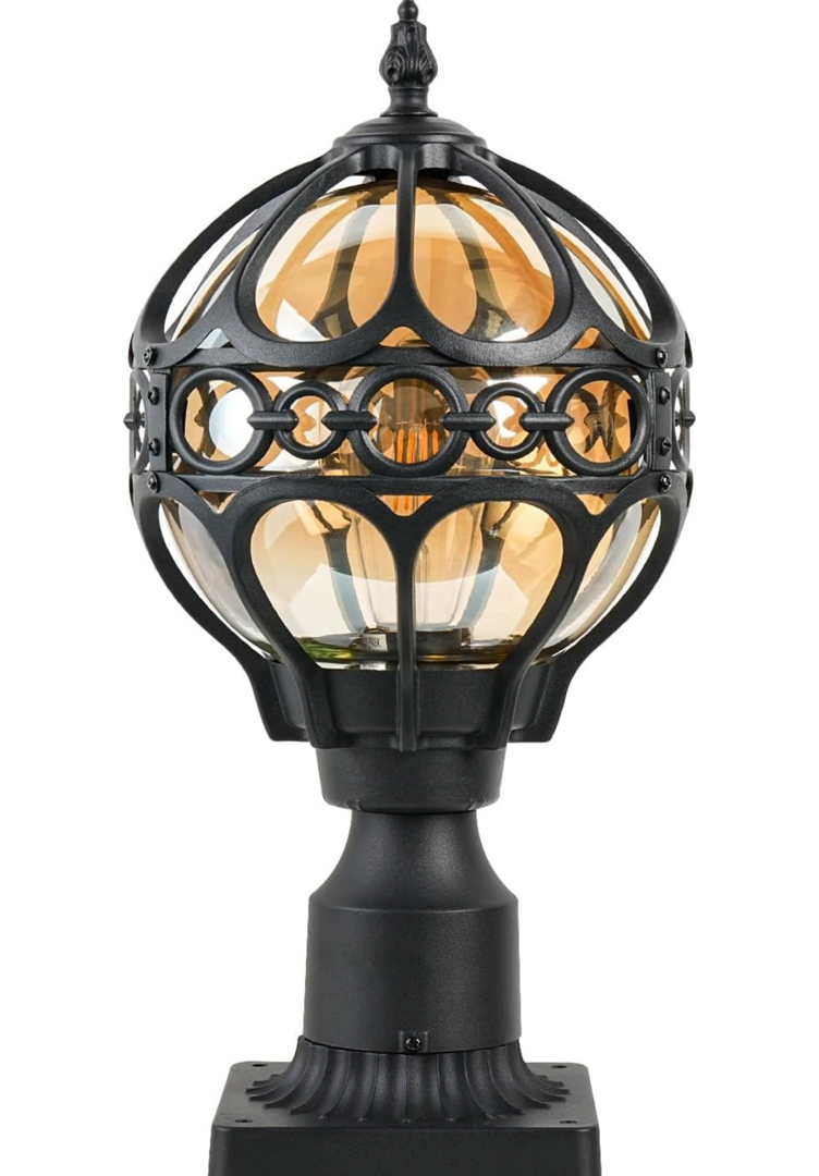 Outdoor Post Light Fixtures for Driveway Yard Lawn Patio Garden, Black Waterproof Exterior Pier Mount Post Light Outside Aluminum Post Lamp Light (Black no Sensor, 19.6"(H)-1 Pack)