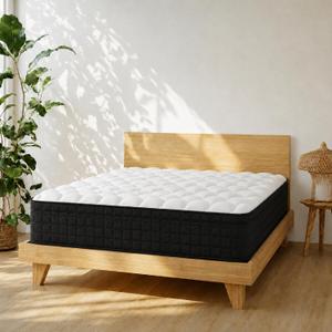 Full Size 12 Inch Hybrid Innerspring Mattress, Individual Pocket Coils Gel Memory Foam, Medium Soft Black & White Cover, Fiberglass Free CertiPUR-US Certified Compressed Bed in a Box, 54" x 75"
