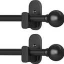 TKZTKZ Curtain Rods No Drilling for Windows 2 Pack:No Drill Small Black Curtain Rod for Dorm Bedroom Renter Friendly Door,5/8" Apartment Renter Friendly Adjustable Drapery Rods 18-28" Easy Install