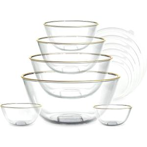 COOK WITH COLOR 12 Pc Glass Mixing Bowl Set with Lids Borosilicate Glass Nesting Bowls for Cooking, Baking and Meal Prep, Gold Rim
