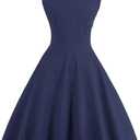 Women Vintage Polka Dot 1950s Rockabilly Halter Audrey Dress Retro Floral Evening Cocktail Swing Dress (Blue, M)