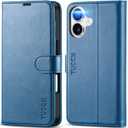 TUCCH Wallet Case for iPhone 17 (6.3") 2025, 4 Card Slots, RFID Blocking, Stand, Shockproof TPU Shell, PU Leather, Magnetic Closure, Protective Flip Folio Cover, Light Blue